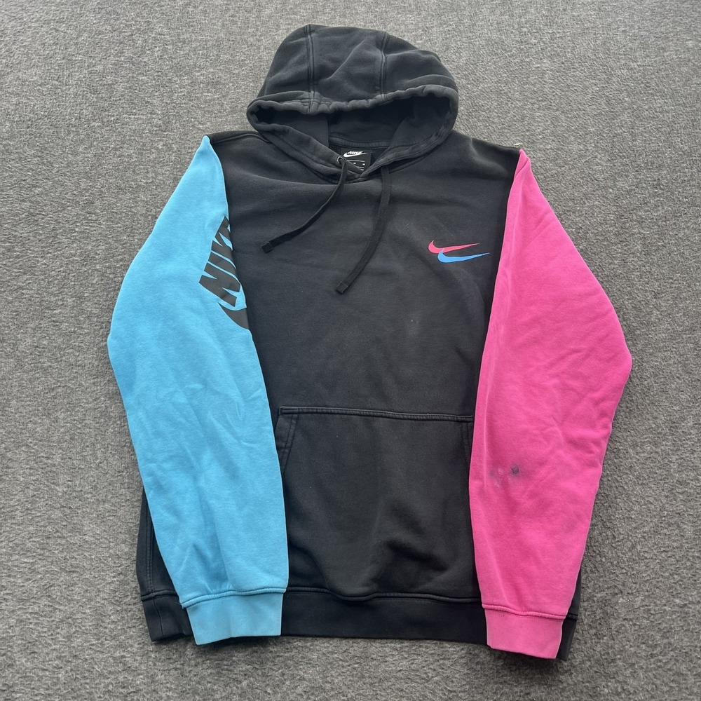 Nike Color Block Hoodie Mens M Double Swoosh Cyan Pink Retro 90s South Beach